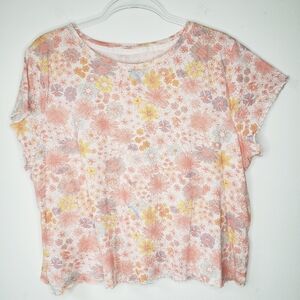 LC Lauren Conrad Size XXL Pink Blue Floral Bluebird Sleepwear Top Crop Blouse